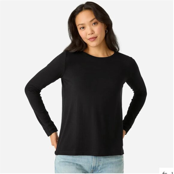 Bombas Women's Merino Wool Blend Crew Neck Long Sleeve Black T-Shirt. Size XS. - Picture 3 of 3